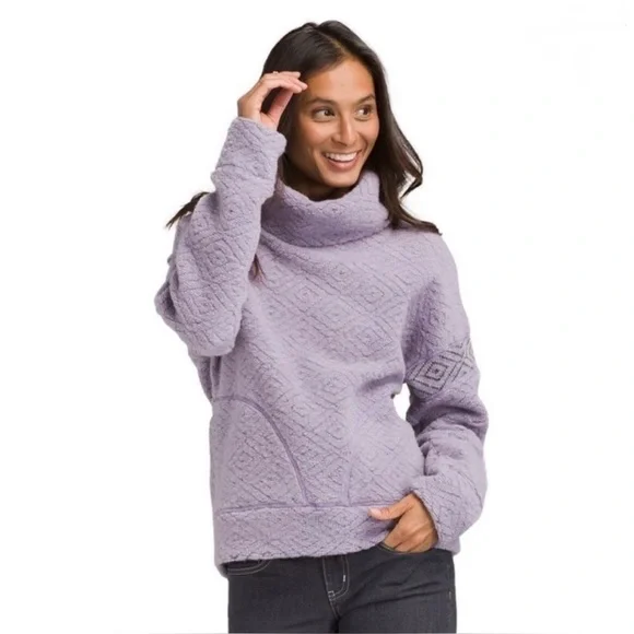 prAna Crestland Sweater Wool Cowl Neck Pullover Cozy Sweatshirt Winter Purple M - Picture 2 of 5